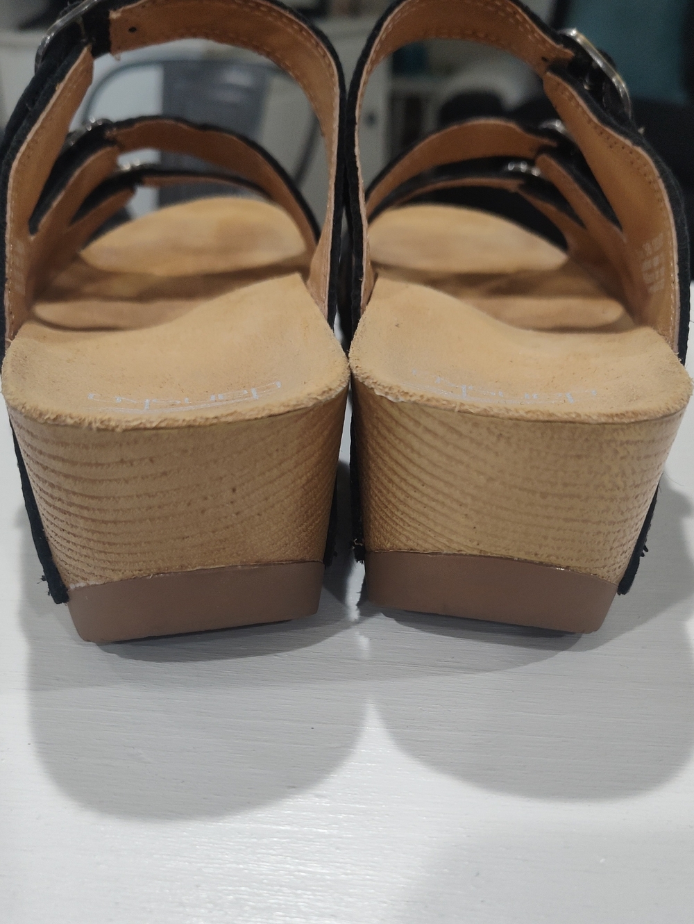 Dansko Tarin Black Leather Triple-Buckle Slide Wedge Sandals Size 38 - Picture 5 of 11